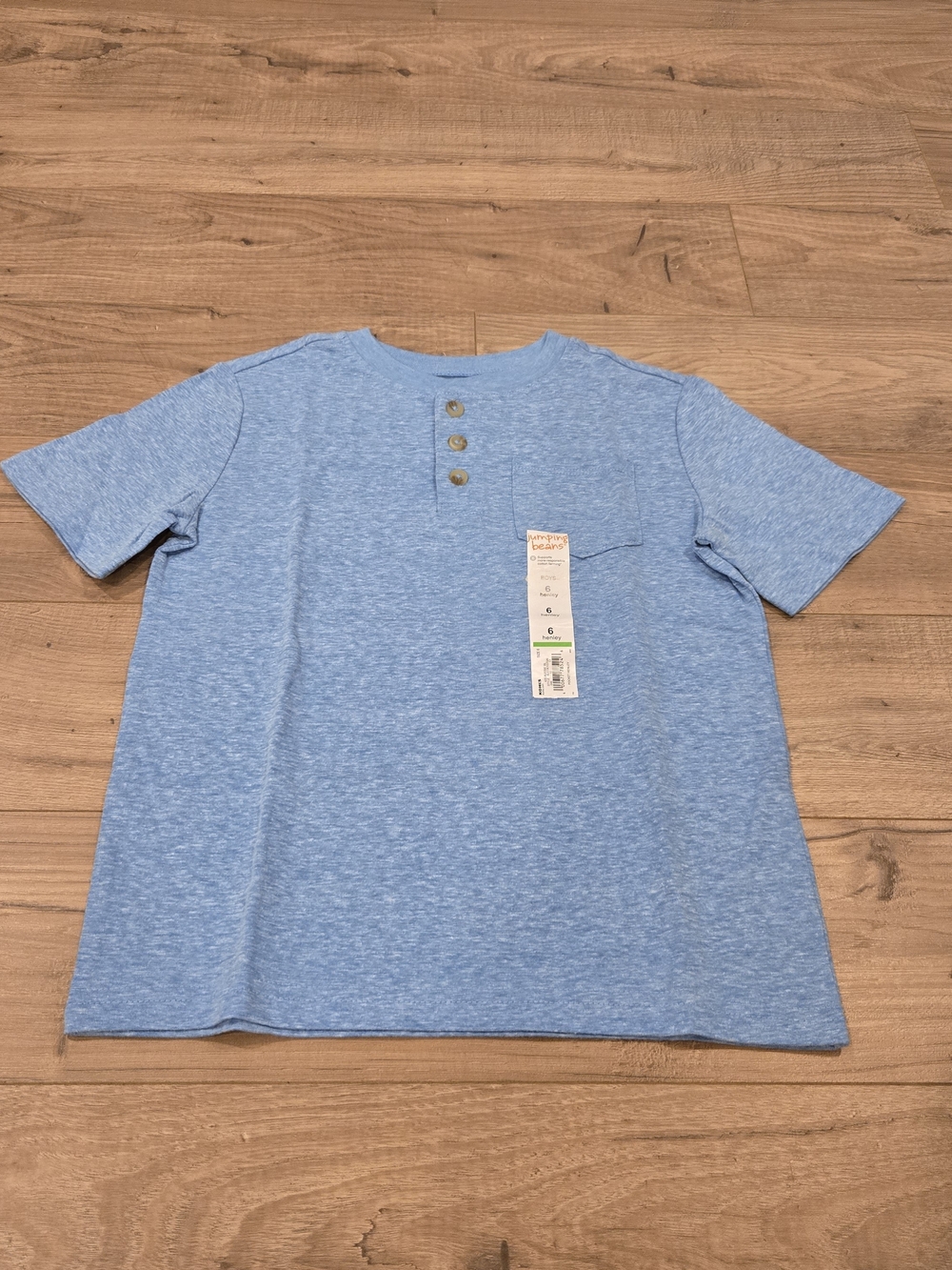 NWT Jumping Beans Boy Short Sleeve Pocket Henley Shirt Light Blue Heather Size 6